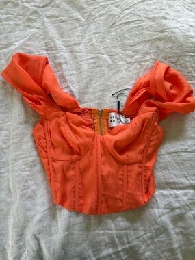 Hello Molly Coral-Orange Corset Crop Top